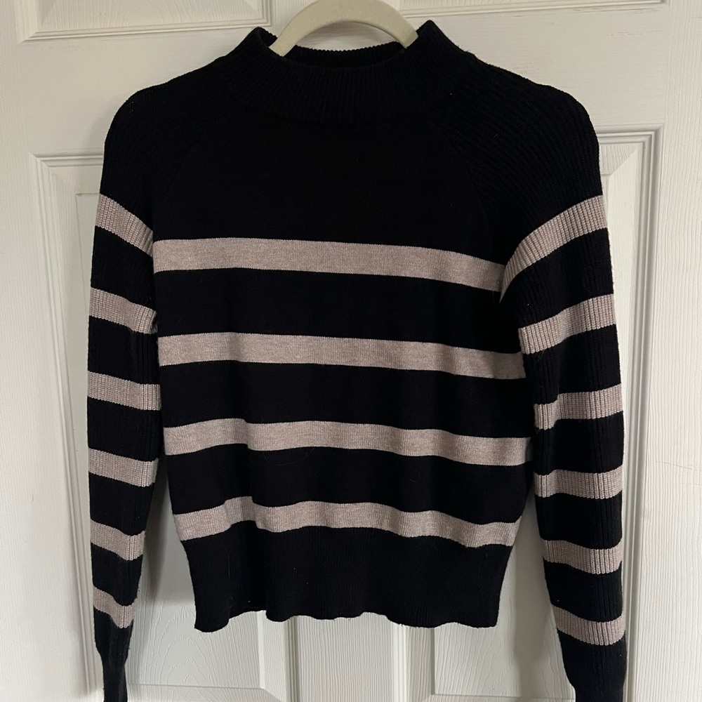 Cyrus Black & Taupe Striped Mock-Neck Sweater - Size XS (Gently Worn)